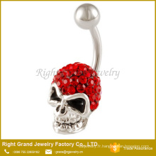 Siam léger en acier chirurgical Multi CZ pierres précieuses crâne pavée Dangle nombril Belly Ring